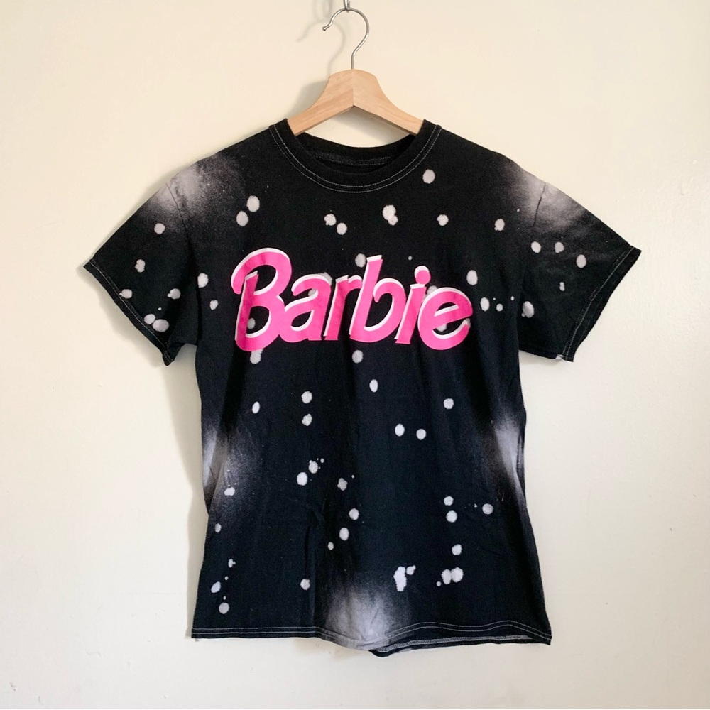 Barbie Black Pink Printed Acid Dyed Crewneck Short Sleeve Tee Shirt Medium